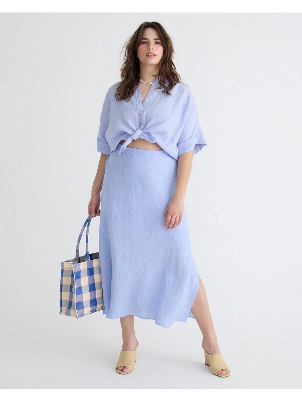 J.Crew Gwyneth Linen Slip Skirt Midi in French Blue - Picture 2 of 6